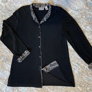 Chicos Travelers Black Knit Button-Up Cardigan Sz L/12